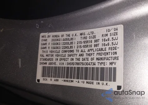 2005 Honda Cr-V Ex z USA, uszkodzony, nr VIN SHSRD78875U304734